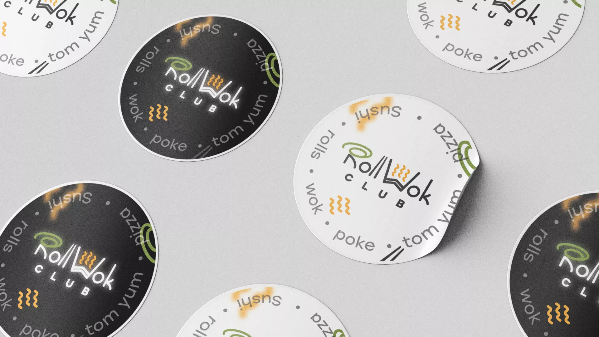 Разработка наклеек для суши-бара «Roll Wok Club» в Кропоткине