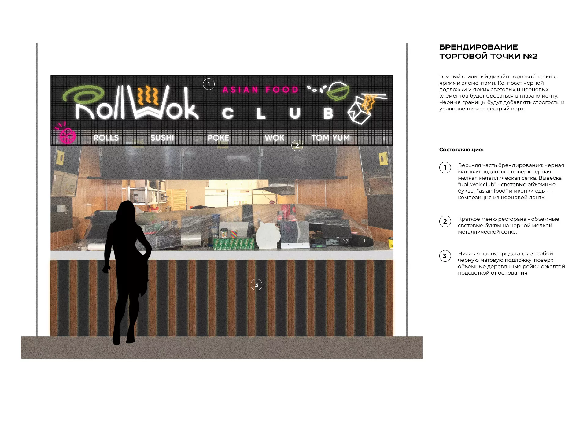 Брендирование торговых точек суши-бара «Roll Wok Club» в Кропоткине