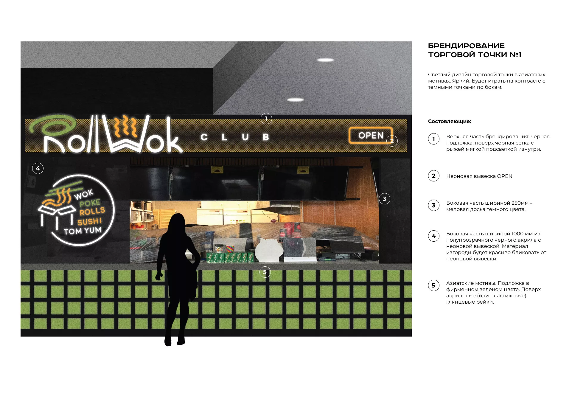 Брендирование торговых точек суши-бара «Roll Wok Club» в Кропоткине